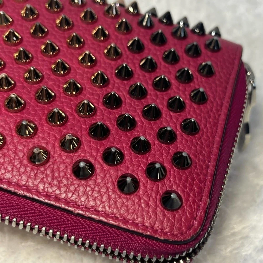 Christian Louboutin Zip Around Panetone Studded wallet in Wine Color, Leather